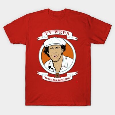 Red t-shirt with vintage graphic design, featuring a man in a white cap, and text "Thank You Very Little."