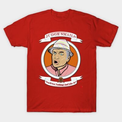 Red graphic t-shirt with a colorful cartoon design and humorous text. Casual wear, perfect for fans of witty apparel.