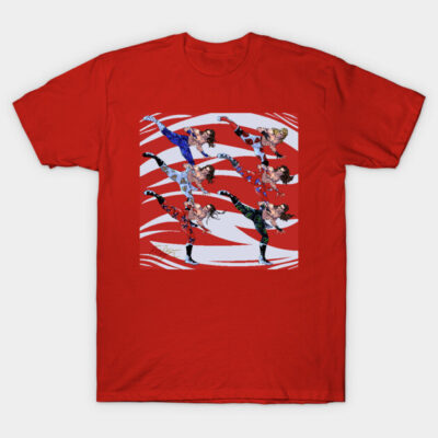 Red graphic T-shirt with martial arts design, unisex casual wear, soft cotton material. Perfect for everyday style.