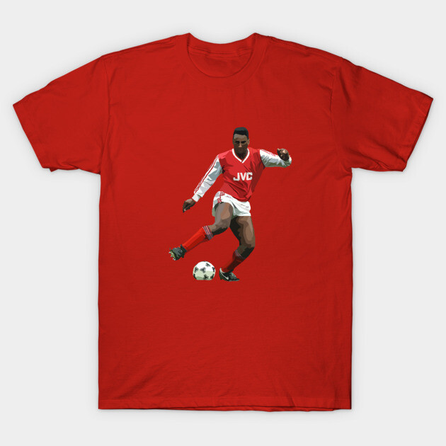 Red soccer-themed graphic tee, casual style, featuring player illustration, ideal for sports fans, cotton material.