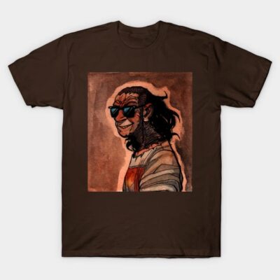 Brown graphic tee featuring a stylish cartoon character in sunglasses, perfect for casual wear. Cotton material.