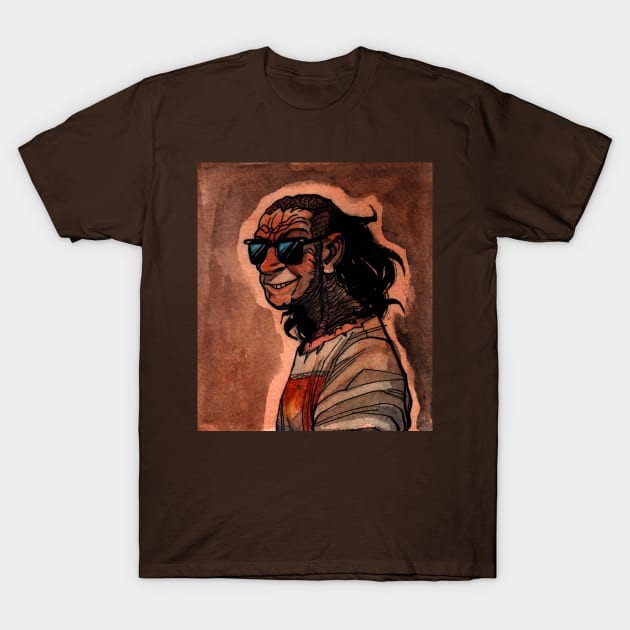 Brown graphic tee featuring a stylish cartoon character in sunglasses, perfect for casual wear. Cotton material.