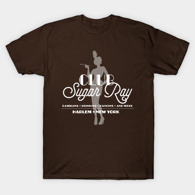 Brown "Club Sugar Ray" graphic t-shirt featuring vintage style, perfect for casual wear, 100% cotton material.