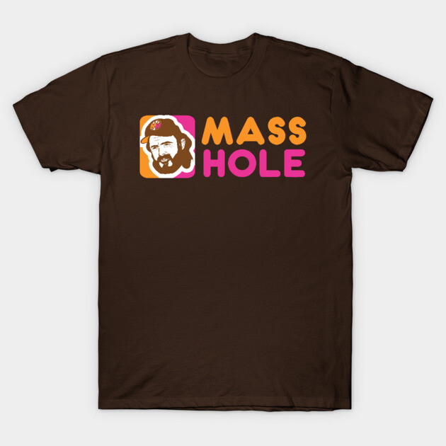Brown T-shirt with colorful "Mass Hole" graphic, casual style, perfect for everyday wear, made of soft cotton.