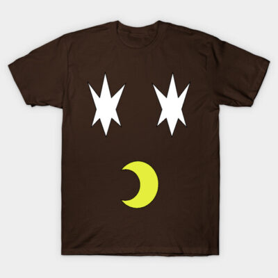 Brown cotton t-shirt with white star and yellow moon design, perfect for casual wear. Unisex style, comfortable fit.