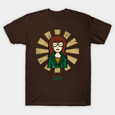 Brown graphic tee with vintage illustrated design, casual style, cotton material, ideal for everyday wear.