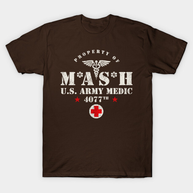 Brown MASH U.S. Army Medic T-shirt, vintage style, 100% cotton, casual wear, military-inspired graphic print.