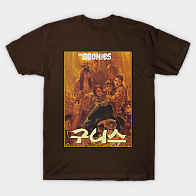 Brown cotton t-shirt with vintage adventure movie poster design, casual style, perfect for fans and everyday wear.