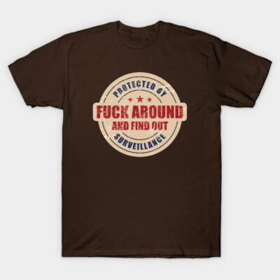 Brown graphic t-shirt with bold text design, casual style, perfect for everyday wear, made from soft cotton material.