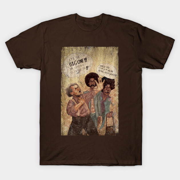 Brown graphic t-shirt with retro cartoon design, casual unisex style, 100% cotton, perfect for everyday wear.