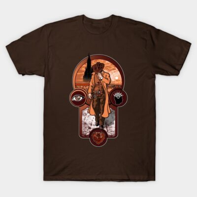Brown graphic t-shirt featuring a cowboy design, perfect for casual wear. Made from soft, comfortable cotton fabric.
