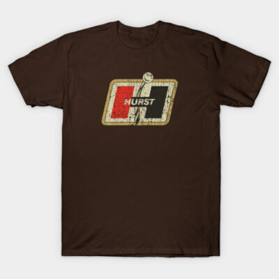 Brown vintage-style graphic t-shirt with retro car logo design, perfect for casual wear. Cotton material for comfort.