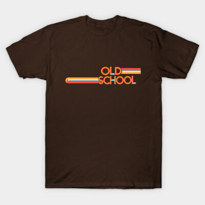 Brown "Old School" graphic t-shirt, retro style, cotton fabric, casual wear. Perfect for vintage fashion enthusiasts.