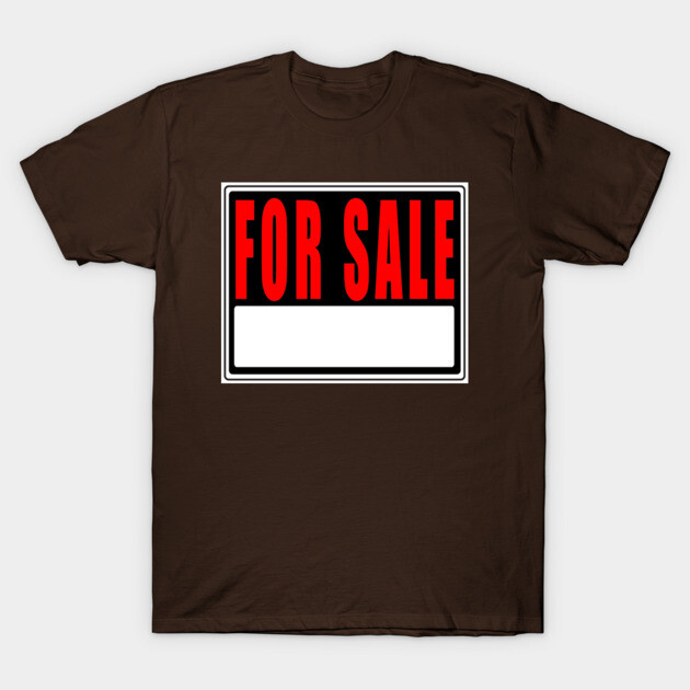 Brown cotton t-shirt with "For Sale" graphic in red and white, casual style for everyday wear.