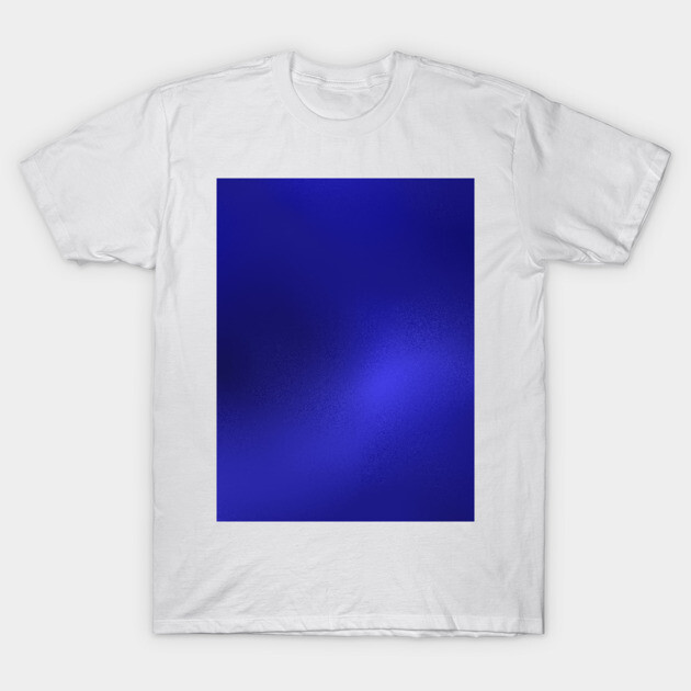 White t-shirt with vibrant blue abstract design, casual style, breathable cotton, perfect for everyday wear.