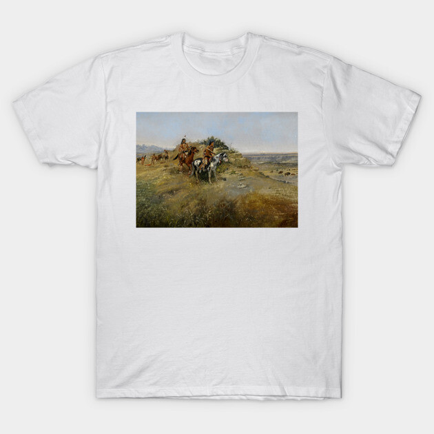 White cotton t-shirt featuring a historic landscape painting, ideal for casual wear or art enthusiasts.