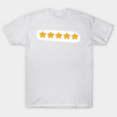 White t-shirt with five gold stars design, casual style, comfortable cotton material, ideal for everyday wear.