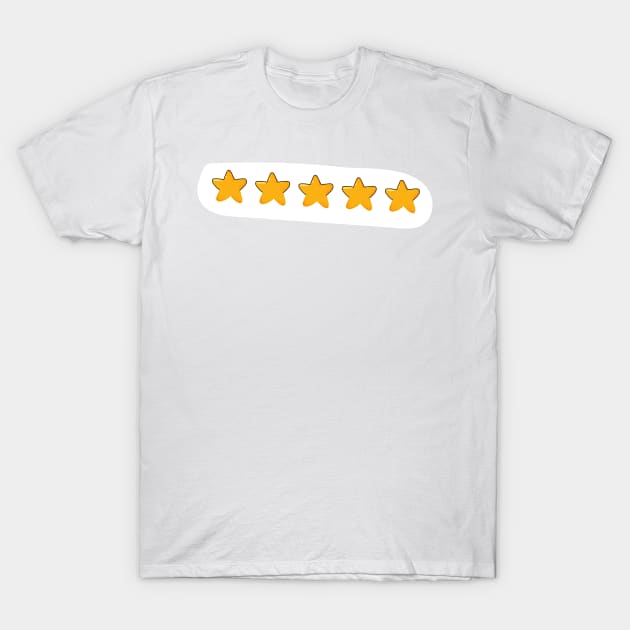 White t-shirt with five gold stars design, casual style, comfortable cotton material, ideal for everyday wear.