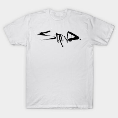 White cotton t-shirt with black graffiti-style text design, casual wear, unisex, breathable material.