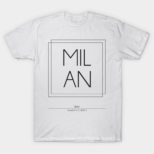 White cotton t-shirt with "Milan" print, minimalist style, casual wear, unisex design, comfortable fit.