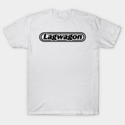 White cotton T-shirt with "Lagwagon" logo, casual style, ideal for everyday wear.