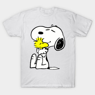 White T-shirt with cartoon graphic, casual unisex style, soft cotton fabric, perfect for everyday wear.