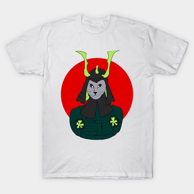 Funny Cute Samurai Kat-cat wearing samurai mask, ronin helmet and samurai armour - with redsun background- red black and gold samurai kitty- katana welding swordsman kitten T-Shirt 1 Funny Cute Samurai Kat-cat wearing samurai mask, ronin helmet and samurai armour - with redsun background-  red black and gold samurai kitty- katana welding swordsman kitten T-Shirt by AnanthKDileep