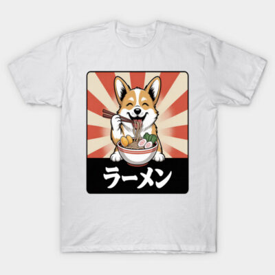 Ramen Corgi Dog Noodle Soup Ramen T-Shirt by RubyRetro.Apparel