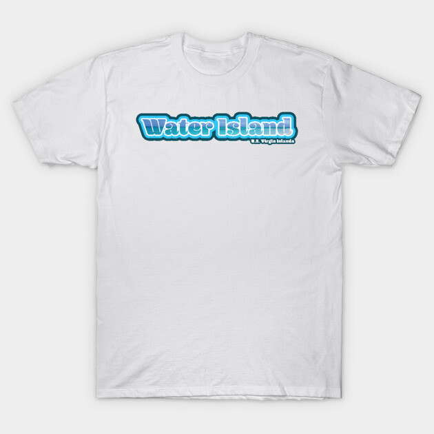 White "Water Island" graphic T-shirt, casual style, soft cotton material, perfect for everyday wear or beach outings.