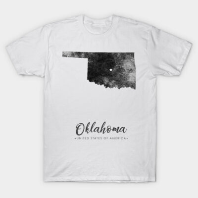 White Oklahoma map t-shirt, unisex, short sleeve, casual wear, cotton fabric, black graphic design.