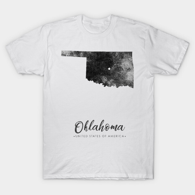 White Oklahoma map t-shirt, unisex, short sleeve, casual wear, cotton fabric, black graphic design.