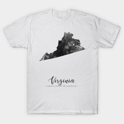 White T-shirt with black Virginia map print, casual style, cotton material, ideal for everyday wear.