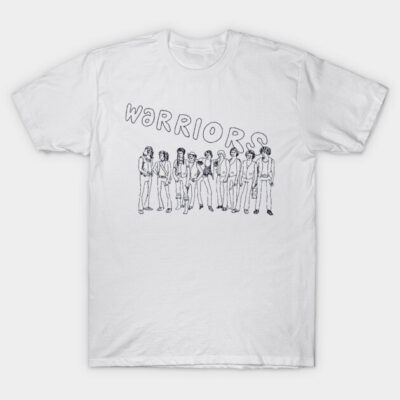 White "Warriors" graphic T-shirt, casual style, unisex, cotton material, ideal for everyday wear.