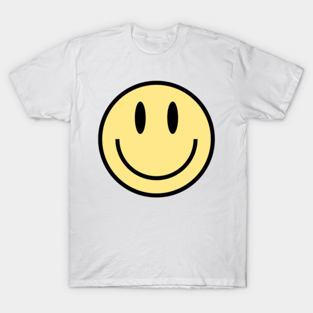 Smiley Face in Yellow T-Shirt 1 White cotton T-shirt with a yellow smiley face graphic, casual wear, unisex style, perfect for everyday comfort.