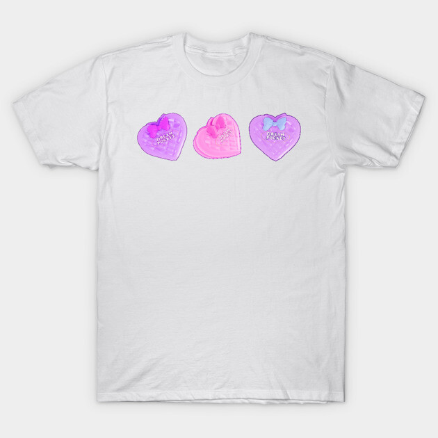 White T-shirt with colorful heart graphics, casual style, cotton material, suitable for everyday wear.