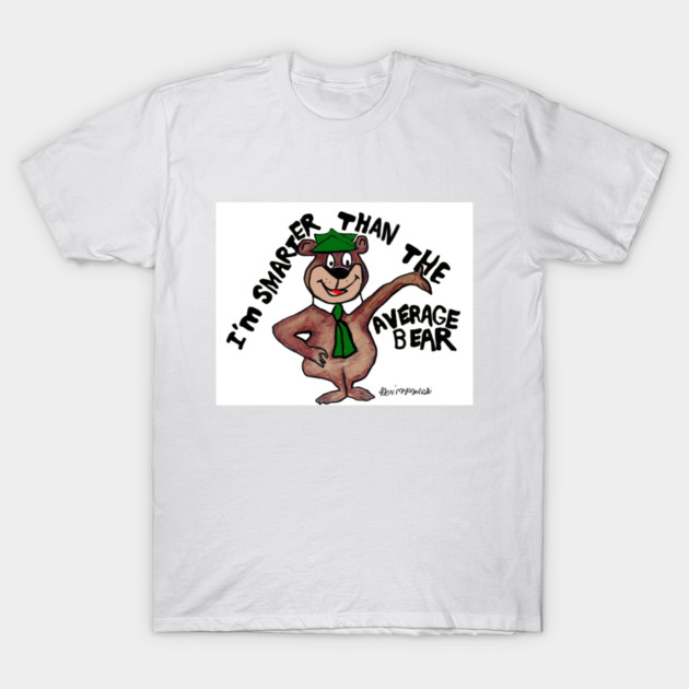 White T-shirt with cartoon bear and "I'm Smarter Than the Average Bear" text, casual wear, cotton fabric.