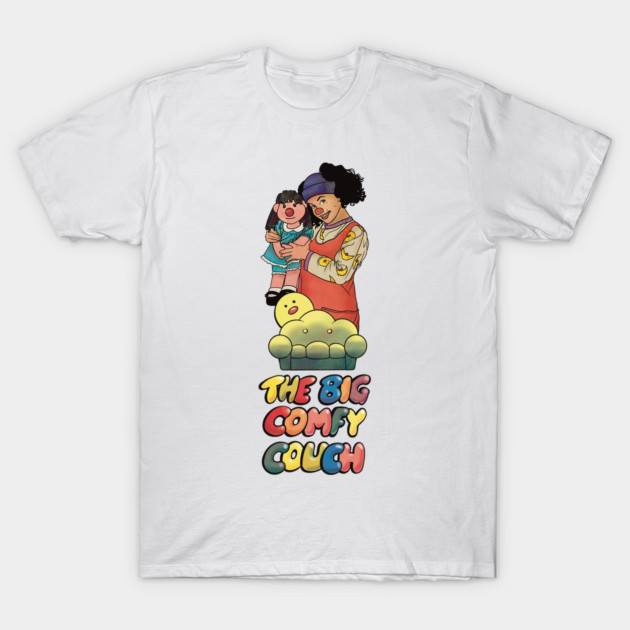 White cotton T-shirt featuring colorful cartoon graphic and text, ideal for casual wear and fans of nostalgic TV shows.