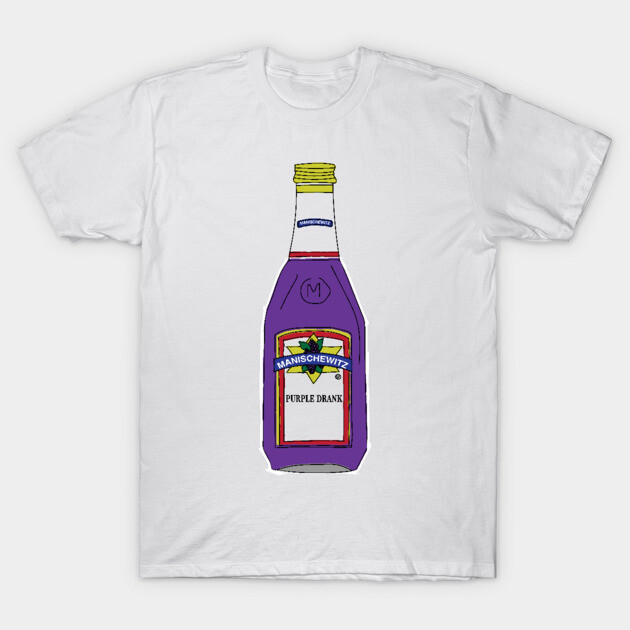 White T-shirt with a colorful illustrated bottle design, casual wear, cotton material, perfect for everyday style.