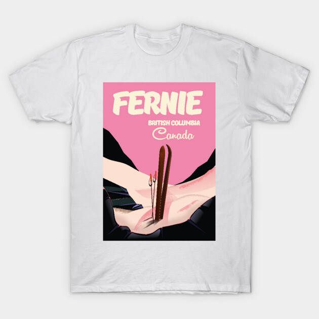 White t-shirt featuring Fernie British Columbia Canada retro design, ideal for casual wear and travel enthusiasts.