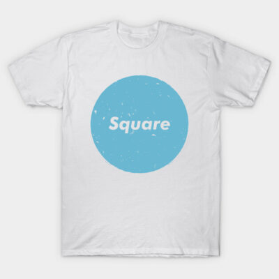 White cotton t-shirt with blue circle graphic and "Square" text, casual style, ideal for everyday wear.