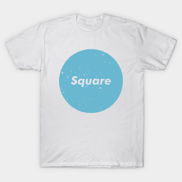White cotton t-shirt with blue circle graphic and "Square" text, casual style, ideal for everyday wear.
