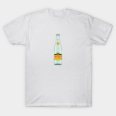 White t-shirt featuring a vintage soda bottle graphic, casual style, perfect for everyday wear, cotton material.
