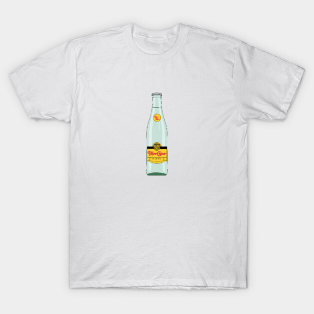 White t-shirt featuring a vintage soda bottle graphic, casual style, perfect for everyday wear, cotton material.