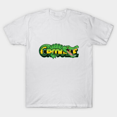 White T-shirt with colorful crocodile print, casual style, 100% cotton, perfect for everyday wear.