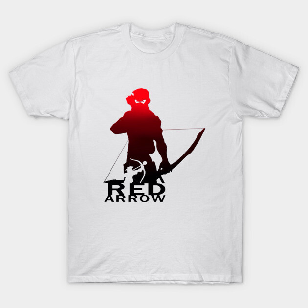 red arrow T-Shirt 1 White T-shirt featuring red archer silhouette with bow graphic and "Red Arrow" text, casual style, cotton material.