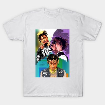 White cotton t-shirt with colorful abstract graphic design, casual wear, unisex style, perfect for everyday use.