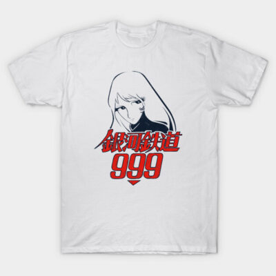 White cotton t-shirt featuring a black and red anime design, ideal for casual wear.