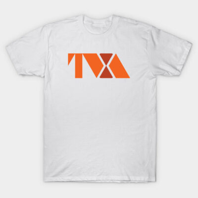 White cotton T-shirt with orange geometric logo, casual wear, unisex, comfortable style for everyday use.