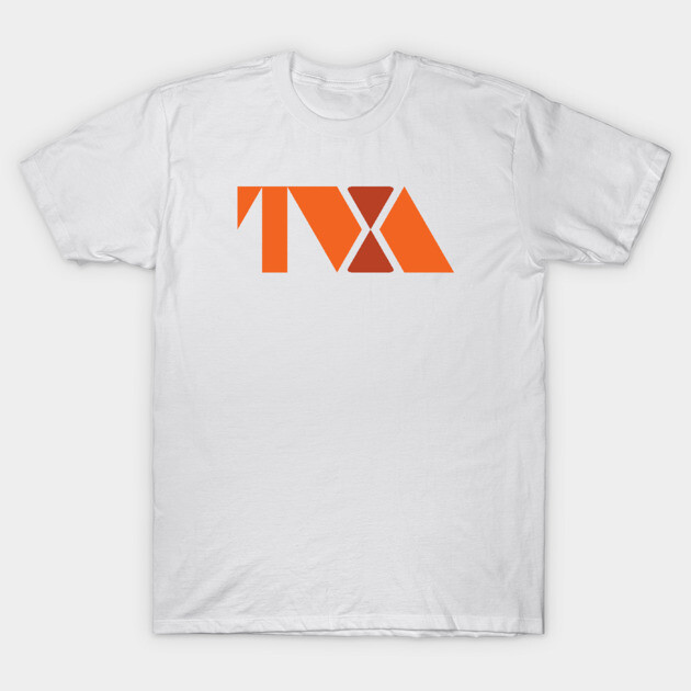 White cotton T-shirt with orange geometric logo, casual wear, unisex, comfortable style for everyday use.