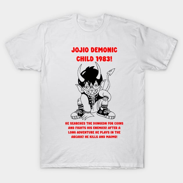 White graphic T-shirt with cartoon demon design and red text, casual style, cotton material, perfect for everyday wear.